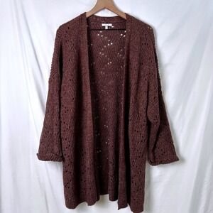 Maurices Brown Open Front Open Knit Cardigan Duster Sweater Womans Size 2X